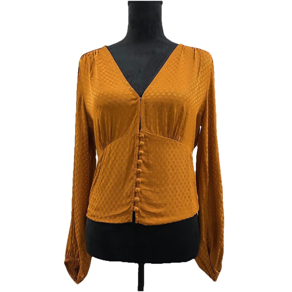 Sanctuary Womens Small Top Mercury Rising Orange Long Sleeve V Neck 100 Viscose